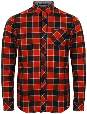 Cadillo Checked Long Sleeve Flannel Shirt in Merlot - Tokyo Laundry