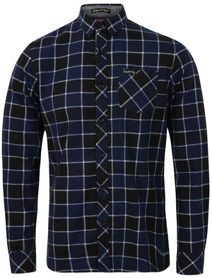 Cadillo Checked Long Sleeve Flannel Shirt in Mid Blue - Tokyo Laundry