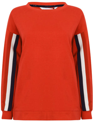 Calais Sweatshirt with Woven Tape Detail Sleeves in Ski Patrol Red - Amara Reya