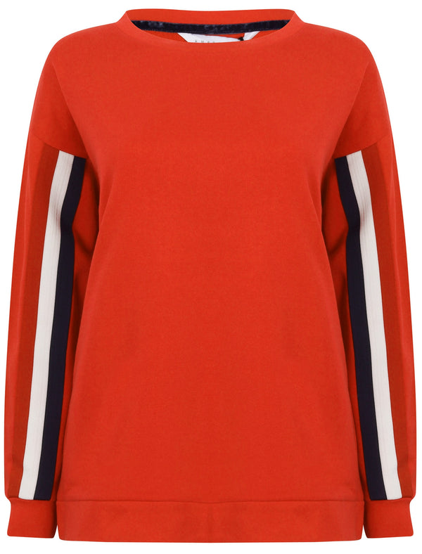Calais Sweatshirt with Woven Tape Detail Sleeves in Ski Patrol Red - Amara Reya