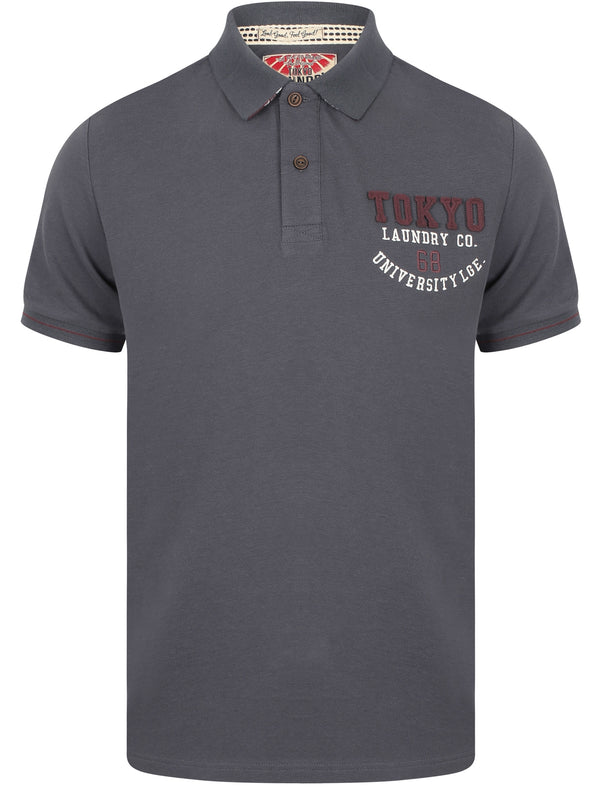 Calgary Point Applique Cotton Polo Shirt In Slate - Tokyo Laundry