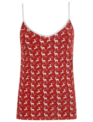 Calla Xmas Stag Print Cami Underwear Set in Rhubarb / Grey Marl - Tokyo Laundry