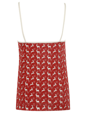 Calla Xmas Stag Print Cami Underwear Set in Rhubarb / Grey Marl - Tokyo Laundry
