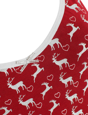 Calla Xmas Stag Print Cami Underwear Set in Rhubarb / Grey Marl - Tokyo Laundry