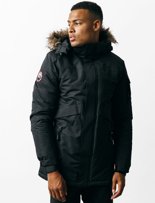 Cameron Parka Coat with Fur Trim Hood in Black - Tokyo Laundry