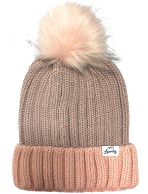 Women's Candy Cable Knit Bobble Hat in Dusky Pink - Tokyo Laundry