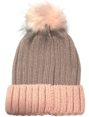 Women's Candy Cable Knit Bobble Hat in Dusky Pink - Tokyo Laundry