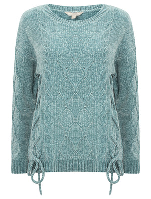 Caphis Tie Front Chenille Knitted Jumper in Aquasea  - Tokyo Laundry
