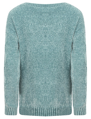 Caphis Tie Front Chenille Knitted Jumper in Aquasea  - Tokyo Laundry