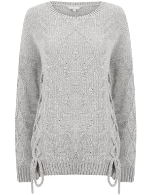 Caphis Tie Front Chenille Knitted Jumper in Light Grey  - Tokyo Laundry