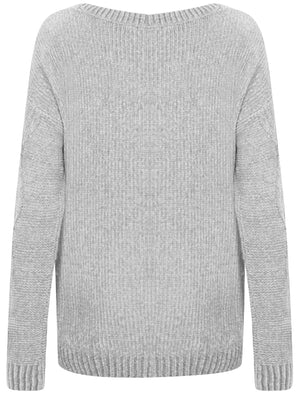 Caphis Tie Front Chenille Knitted Jumper in Light Grey  - Tokyo Laundry