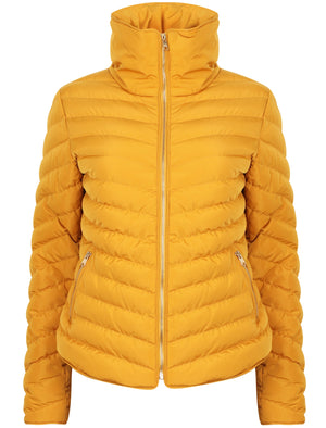 Cardamon Funnel Neck Chevron Quilted Jacket in Old Gold - Tokyo Laundry