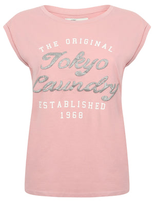 Cariana Cotton T-Shirt with Turn-Up Sleeves In Pink - Tokyo Laundry