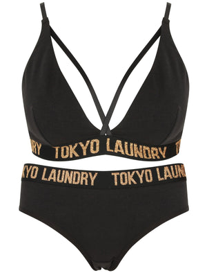 Charlotte Strappy Bra and Brief Underwear Set in Black - Tokyo Laundry