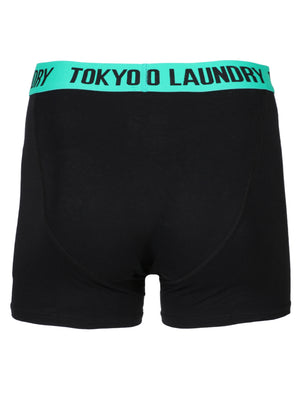 Charmouth ( 2 Pack) Contrast Waistband Boxer Shorts Set in Green / Dewberry - Tokyo Laundry