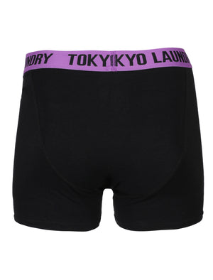 Charmouth ( 2 Pack) Contrast Waistband Boxer Shorts Set in Green / Dewberry - Tokyo Laundry