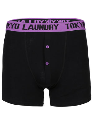 Charmouth ( 2 Pack) Contrast Waistband Boxer Shorts Set in Green / Dewberry - Tokyo Laundry