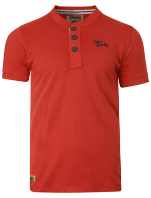 Chartham 2 Button Henley T-Shirt in Fiesta Red - Tokyo Laundry