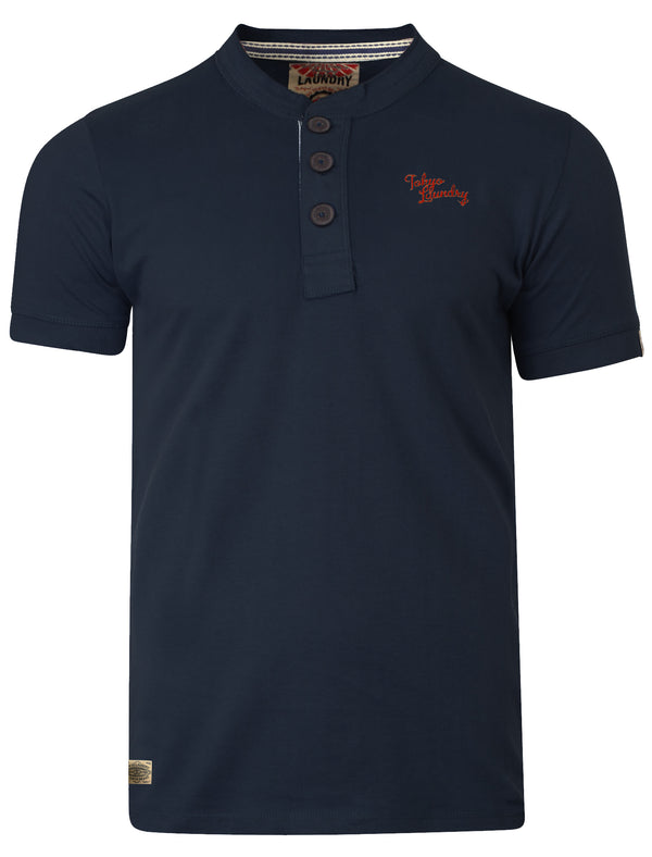 Chartham 2 Button Henley T-Shirt in Midnight Blue - Tokyo Laundry