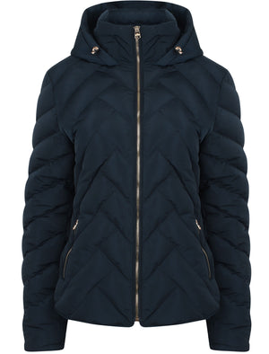 Chateau Zig Zag Quilted Hooded Puffer Jacket in Navy Blazer - Tokyo Laundry