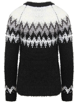 Chaucer Fairisle Pattern Fluffy Knit Jumper in Black - Tokyo Laundry