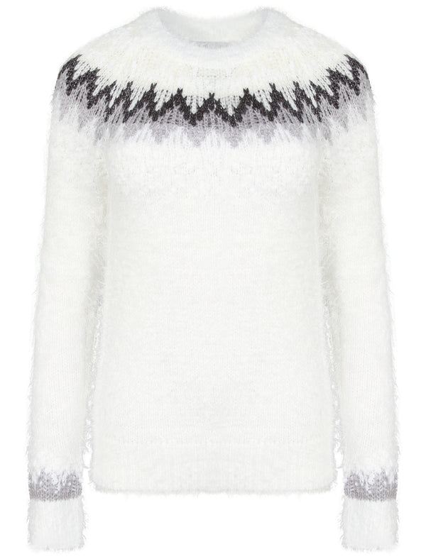 Chaucer Fairisle Pattern Fluffy Knit Jumper in Cream - Tokyo Laundry