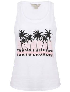Chelle Palm Tree Motif Vest Top In Bright White - Tokyo Laundry