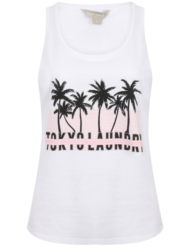 Chelle Palm Tree Motif Vest Top In Bright White - Tokyo Laundry