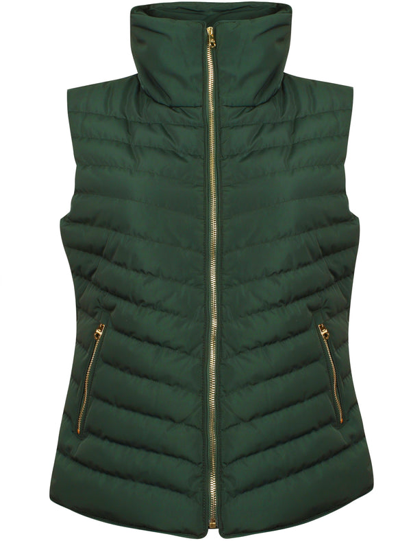 Chervil Padded Gilet With Funnel Neck In Dark Green - Tokyo Laundry