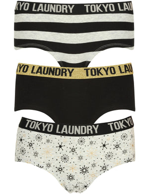 Chloe (3 Pack) Assorted Print Short Briefs In Black / Grey Marl - Tokyo Laundry