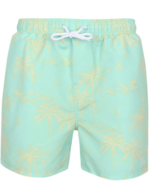 Citara Palm Tree Print Swim Shorts In Beach Glass Aqua - Tokyo Laundry