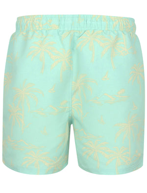 Citara Palm Tree Print Swim Shorts In Beach Glass Aqua - Tokyo Laundry
