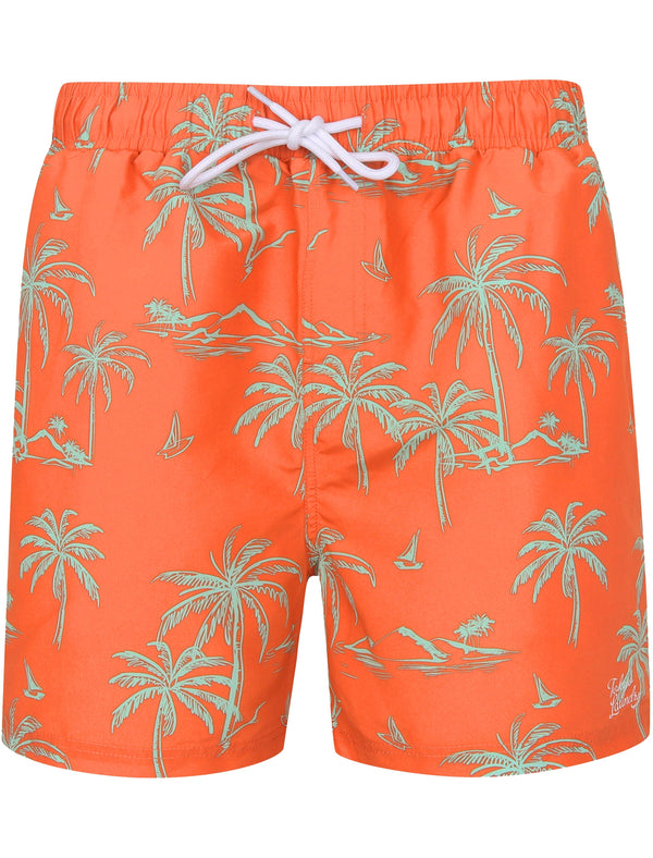 Citara Palm Tree Print Swim Shorts In Emberglow Orange - Tokyo Laundry
