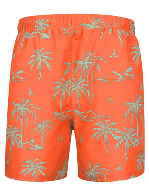 Citara Palm Tree Print Swim Shorts In Emberglow Orange - Tokyo Laundry