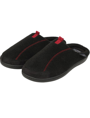 Clay Fleece Lined Mule Slippers with Stitch Detail in Black - Tokyo Laundry