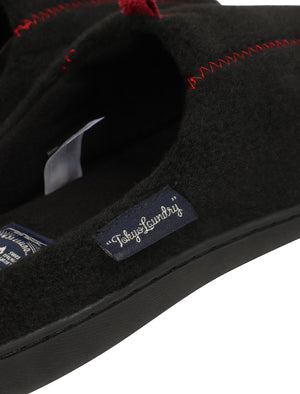Clay Fleece Lined Mule Slippers with Stitch Detail in Black - Tokyo Laundry