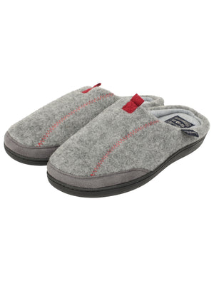 Clay Fleece Lined Mule Slippers with Stitch Detail in Grey - Tokyo Laundry