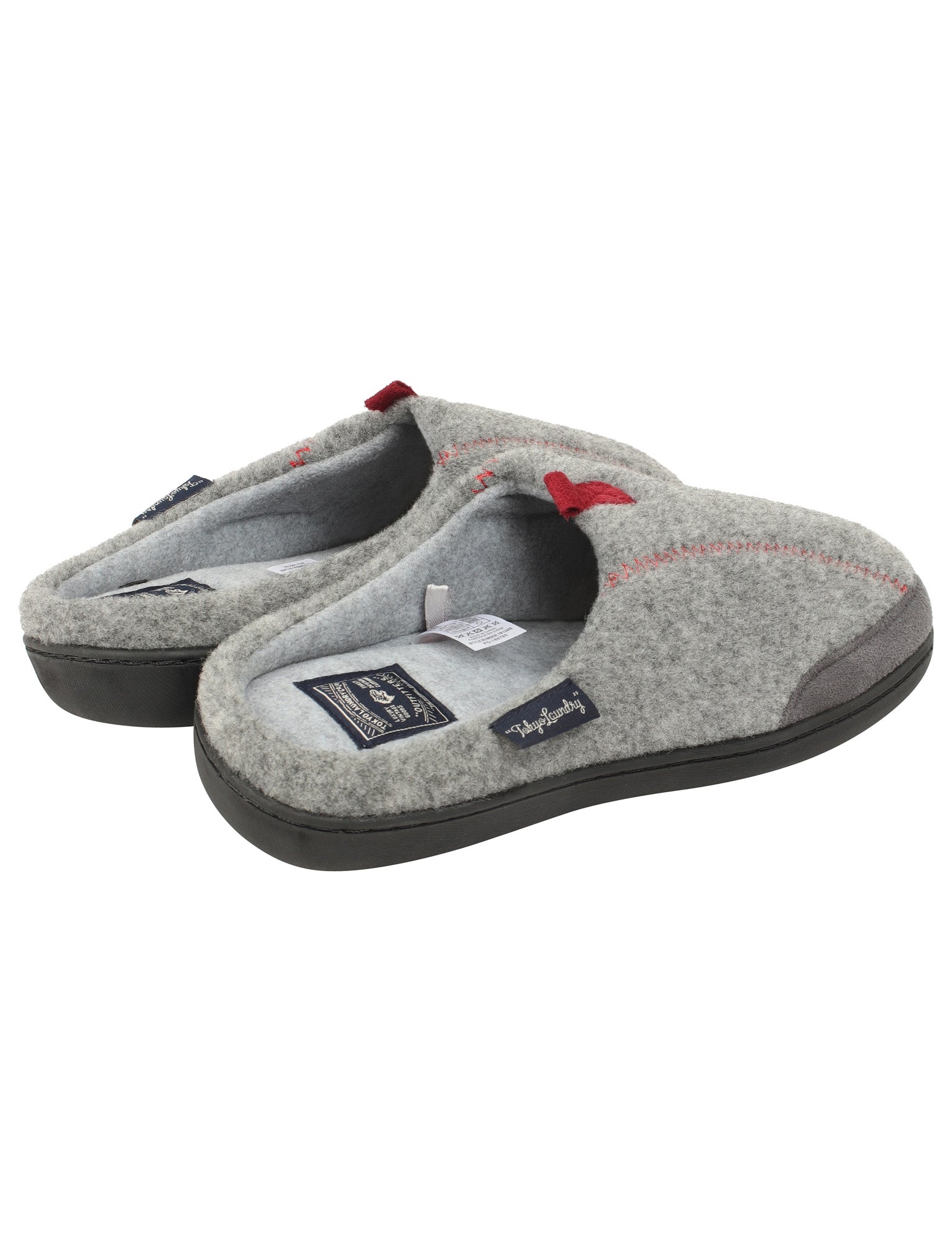 Clay Fleece Lined Mule Slippers with Stitch Detail in Grey Tokyo