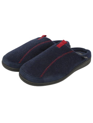 Clay Fleece Lined Mule Slippers with Stitch Detail in Navy - Tokyo Laundry
