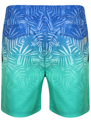 Cleopas Tropical Ombre Print Swim Shorts in Blue / Green Ombre - Tokyo Laundry