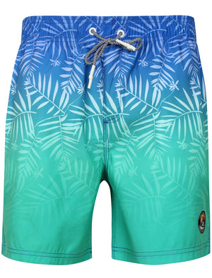 Cleopas Tropical Ombre Print Swim Shorts in Blue / Green Ombre - Tokyo Laundry