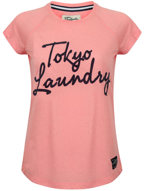 Clotho Flocked Motif Neppy T-Shirt in Candy Pink - Tokyo Laundry