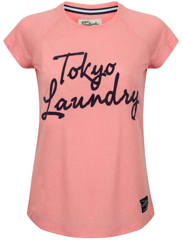 Clotho Flocked Motif Neppy T-Shirt in Candy Pink - Tokyo Laundry