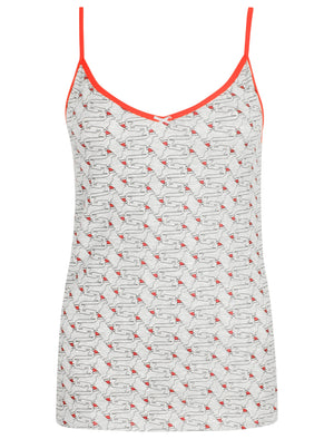 Clover Xmas Dachshund Print Cami Underwear Set in Grey Marl / Red - Tokyo Laundry