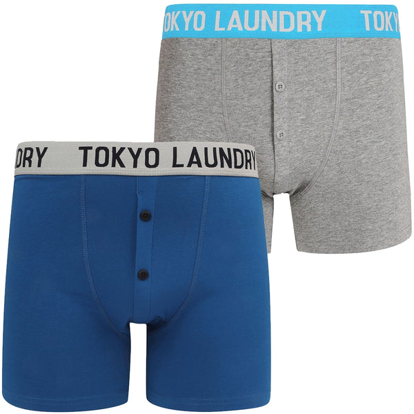 Colchester (2 Pack) Boxer Shorts Set in Ocean / Mid Grey Marl - Tokyo Laundry