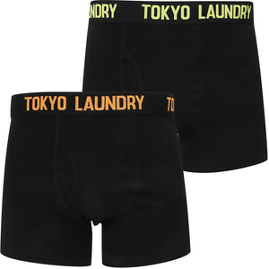 Colne (2 Pack) Boxer Shorts Set in Green Glow / Blazing Orange - Tokyo Laundry