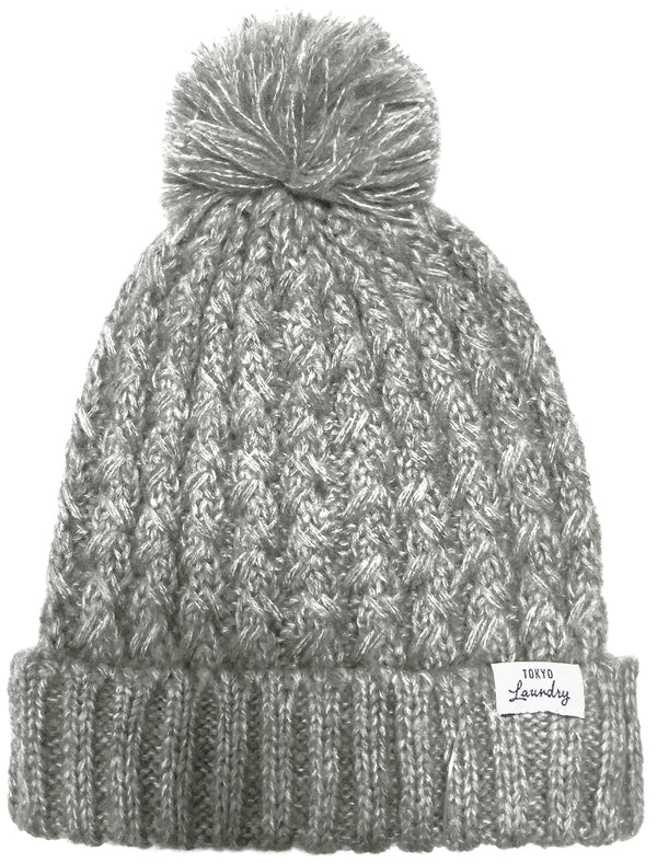 Women's Coops Beanie Cable Knit Bobble Hat in Light Grey Marl - Tokyo Laundry