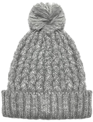 Women's Coops Beanie Cable Knit Bobble Hat in Light Grey Marl - Tokyo Laundry