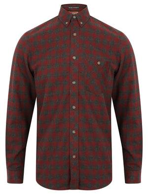 Corrado Checked Cotton Shirt in Burgundy - Tokyo Laundry