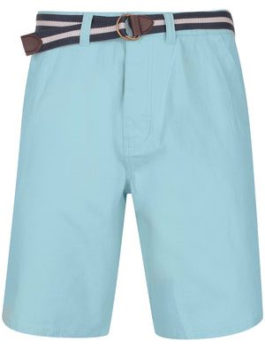Crater Cotton Twill Chino Shorts with Woven Belt In Aquamarine - Tokyo Laundry